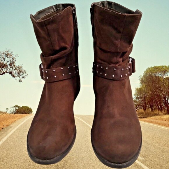 American Eagle Boots Womens Size 7 Ankle Brown Beaded Studs Faux Leather Boots - Picture 5 of 14